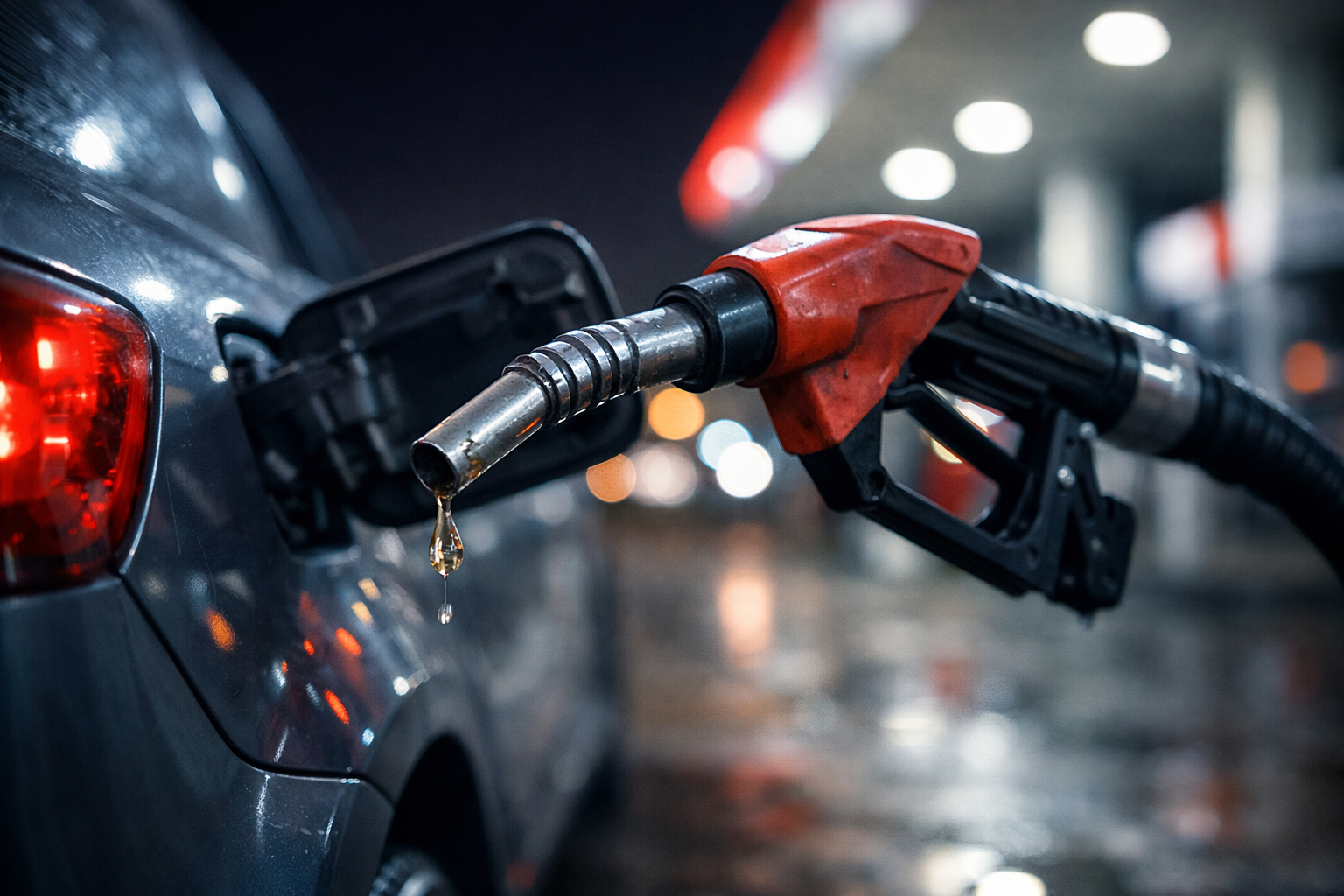 Nozzle bensin menetes di malam hari