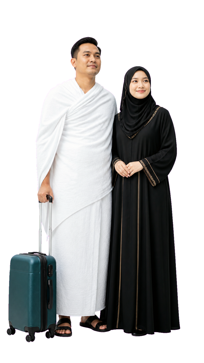 Pasangan jamaah Muslim Indonesia bersiap Umroh