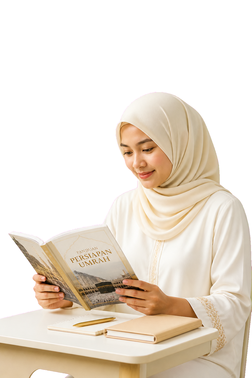 Muslimah mempelajari panduan persiapan Umroh